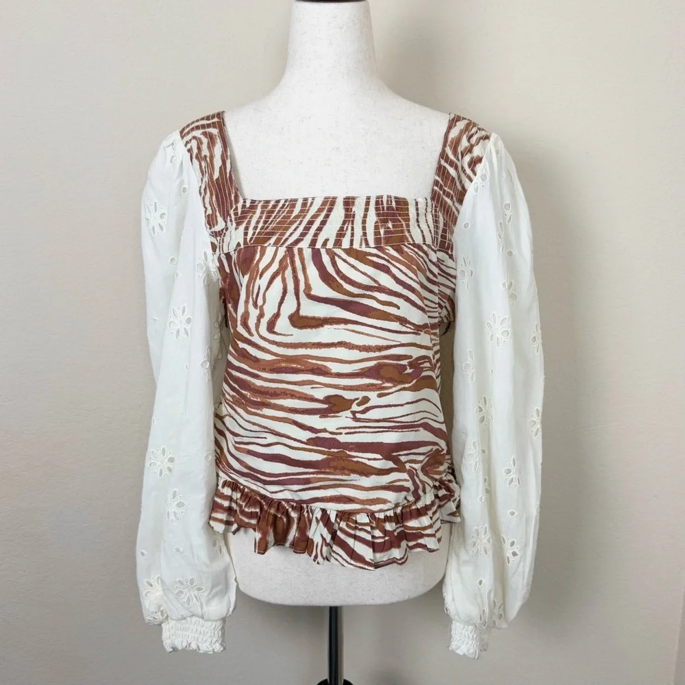 Anthropologie‎ Love The Label Smocked Puff-Sleeve Blouse